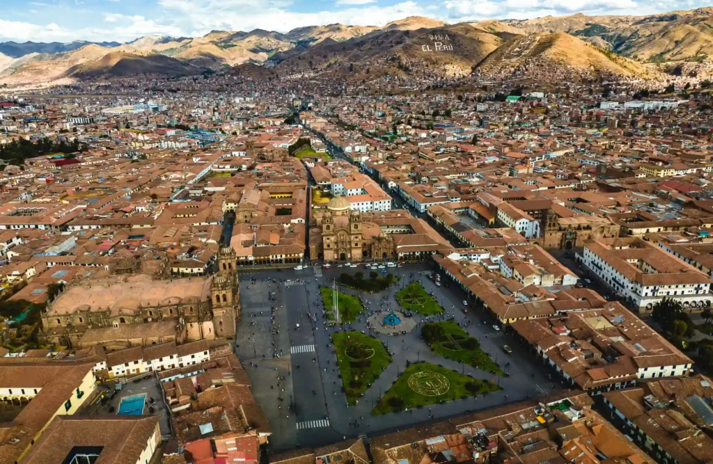 Cusco's downtown seen from the sky, picture taken by a drone.